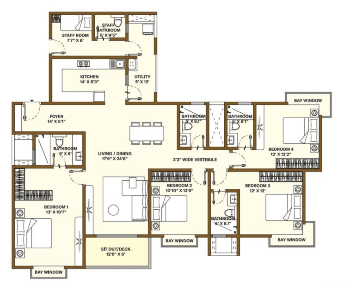 4 BHK + STAFF